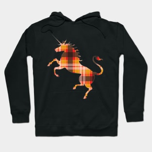 Scottish Red, Black and Yellow Tartan Rearing Unicorn Silhouette Hoodie